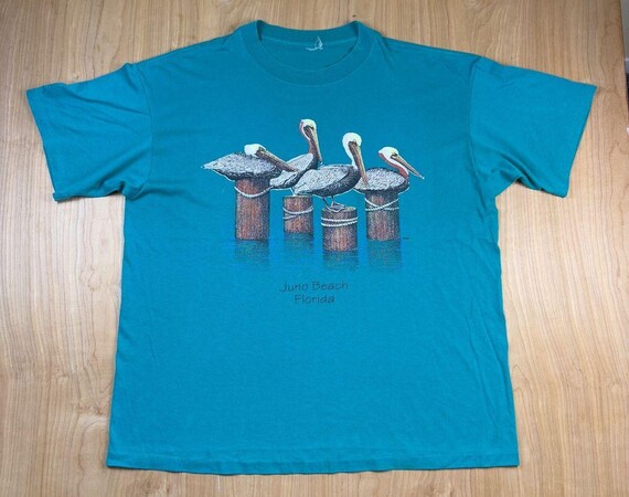 Vintage 80s Juno Beach Florida tshirt pelicans tourist souvenir travel birds
