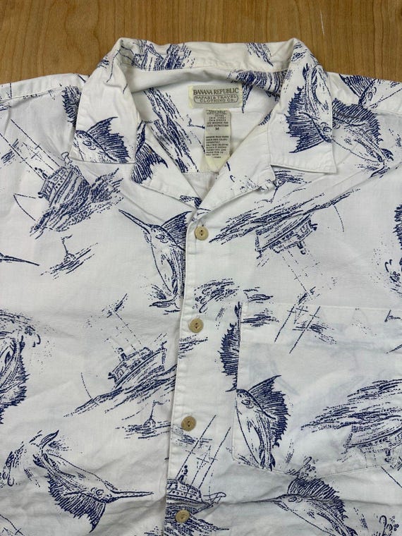 Vintage 80s Banana Republic Safari & Travel marlin button up shirt fish fishing View 3