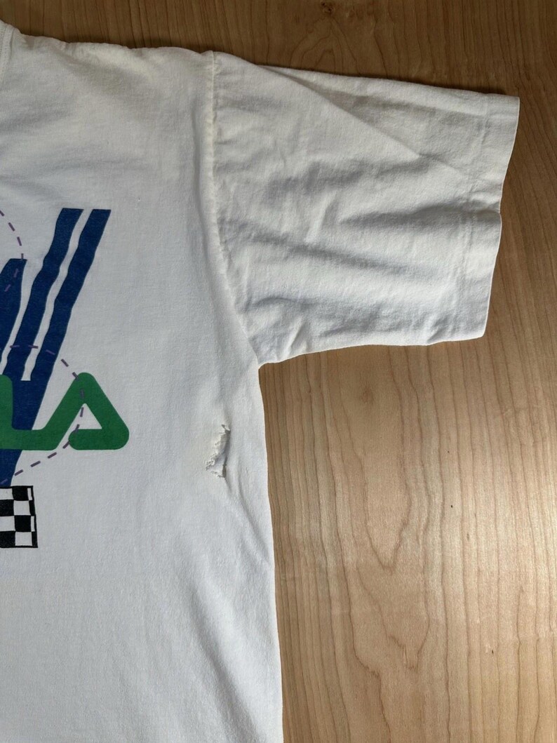 vintage 90's Fila Mashburn t shirt Large white Torn rad Basketball sneakers image 5