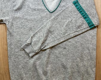 Vintage 80's Gap V neck Sweatshirt jumper Sporty Stripes grey Large made in Usa