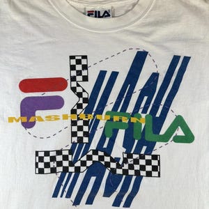 vintage 90's Fila Mashburn t shirt Large white Torn rad Basketball sneakers image 3