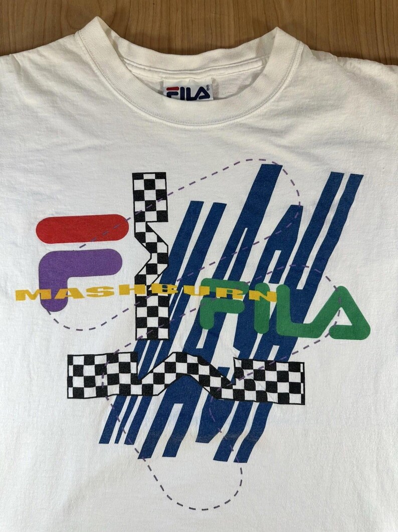 vintage 90's Fila Mashburn t shirt Large white Torn rad Basketball sneakers image 3