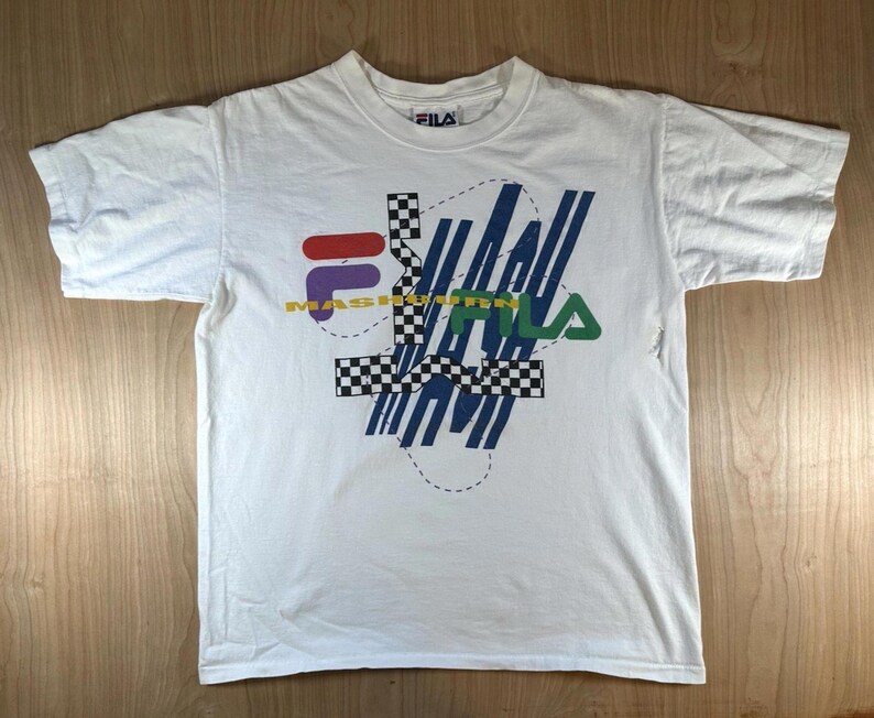 vintage 90's Fila Mashburn t shirt Large white Torn rad Basketball sneakers image 2