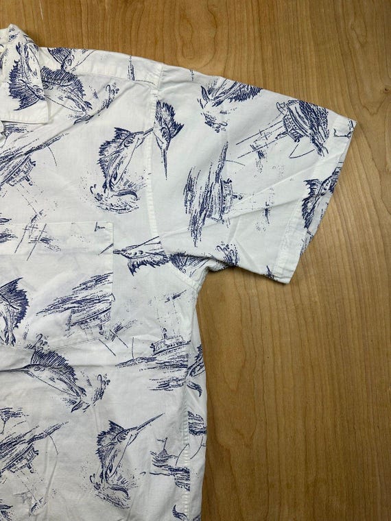 Vintage 80s Banana Republic Safari & Travel marlin button up shirt fish fishing View 5