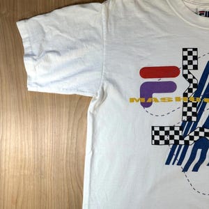 vintage 90's Fila Mashburn t shirt Large white Torn rad Basketball sneakers image 4