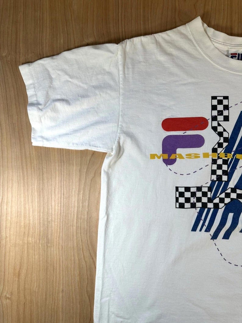 vintage 90's Fila Mashburn t shirt Large white Torn rad Basketball sneakers image 4