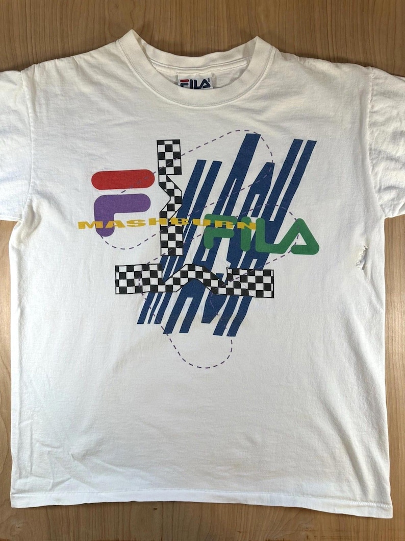 vintage 90's Fila Mashburn t shirt Large white Torn rad Basketball sneakers image 1
