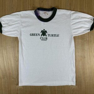 Camiseta vintage de los 80 del Green Turtle Club Ringer, costura simple, EE. UU., Bahamas, talla M