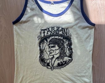 Vintage 1988 Tarzan Tank Top ringer T shirt Single Stitch must see Yellow faded