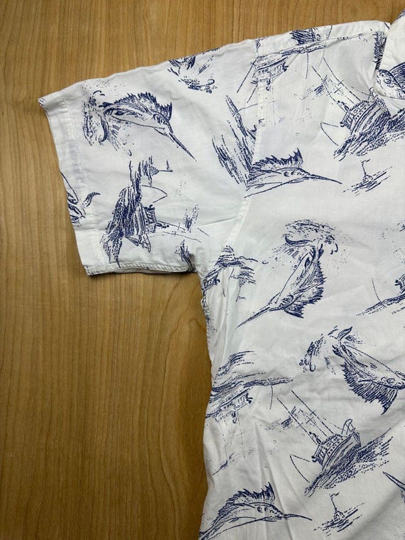 Vintage 80s Banana Republic Safari & Travel marlin button up shirt fish fishing View 4