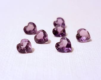 7 Purple Amethyst Heart Shaped Faceted Stones 5mm