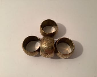 Vintage Brass Napkin Rings, set of 4, engraved