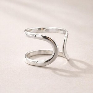 Sterling Silver Open Ring – Modern Sculptural Boho Jewelry, Adjustable, Recycled Metal
