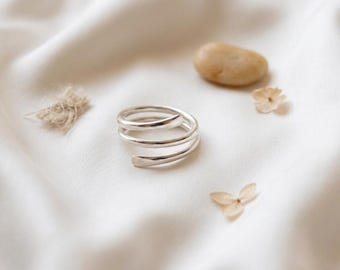 Recycled Sterling Silver Spiral Wrap Ring, Minimalist Triple Band, Adjustable (Valentine's Day)