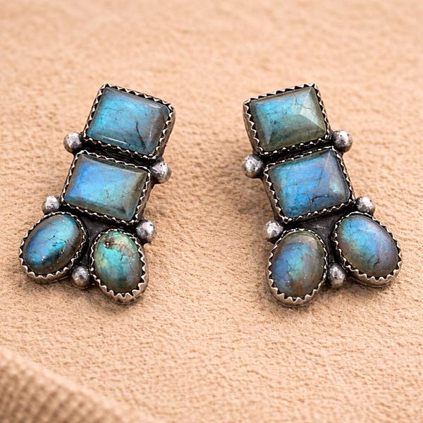 Labradorite Statement Earrings Sterling Silver, Blue Flash Gemstone Dangle Earrings, Handmade Artisan Jewelry Gift for girlfriend
