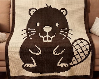 Beaver Overlay Mosaic Crochet Blanket Pattern PDF, Woodland Animal Afghan, Nature Throw, Mosaic Crochet Chart, Mosaic Croche
