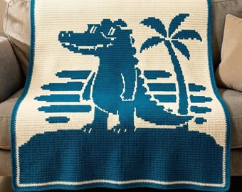 Crocodile Overlay Mosaic Crochet Pattern PDF, Palm Tree Blanket Pattern, Animal Mosaic Crochet, Tropical Afghan, Mosaic Crochet