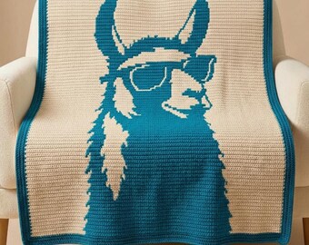 Llama Overlay Mosaic Crochet Blanket Pattern PDF, Funny Alpaca Crochet Afghan, Sunglasses Llama Throw, Chart & Written Instructions