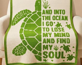 Sea Turtle Mosaic Crochet Pattern PDF, Overlay Mosaic Blanket, Ocean Quote Afghan, Turtle Crochet Throw, Coastal Home Decor Gift,  Mosaic