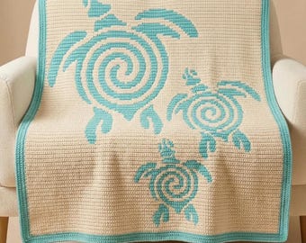 Sea Turtle Overlay Mosaic Crochet Blanket Pattern PDF, Ocean Turtle Afghan, Coastal Throw, Marine Life Crochet Chart Download