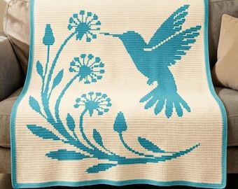 Hummingbird Overlay Mosaic Crochet Blanket Pattern PDF, Bird Afghan Chart, Floral Throw, Nature Crochet,  Mosaic Crochet