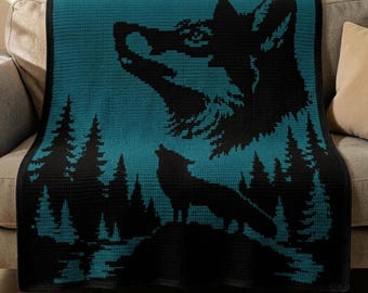 Wolf Overlay Mosaic Crochet Pattern, Wolf Blanket Pattern PDF, Forest Wolf Crochet Blanket, Mosaic Crochet PDF,  Mosaic Crochet