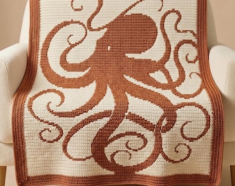 Octopus Overlay Mosaic Crochet Blanket Pattern PDF, Ocean Nautical Afghan, Sea Life Throw, Marine Crochet Chart,  Mosaic Crochet
