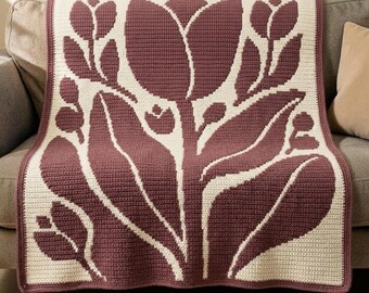 Modern Floral Overlay Mosaic Crochet Blanket Pattern PDF, Tulip Flower Afghan, Botanical Throw, Chart & Written Instructions Download