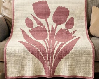 Tulip Overlay Mosaic Crochet Blanket Pattern PDF, Floral Mosaic Afghan, Flower Throw Chart, Written Instructions, Mosaic Crochet