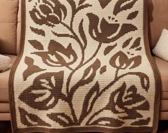 Floral Overlay Mosaic Crochet Blanket Pattern PDF, Flower Mosaic Afghan Pattern, Botanical Throw, Written Instructions & Chart Download