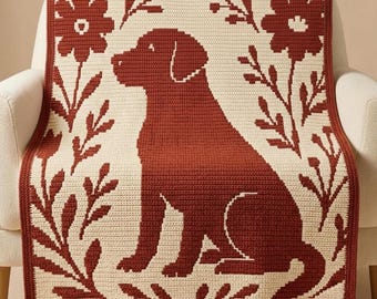 Dog Floral Overlay Mosaic Crochet Blanket Pattern PDF, Dog Silhouette Afghan, Pet Lover Throw, Mosaic Crochet Chart Pattern