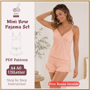 Mini Bow Pajama Set Sewing Pattern | Camisole, Ruffled Shorts (PDF Download)