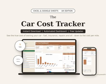 Car Cost Tracker Spreadsheet | Vehicle Expense | Car Maintenance Log | Fuel Cost Tracker | Cost Per Mile | Excel & Google Sheets | Printable