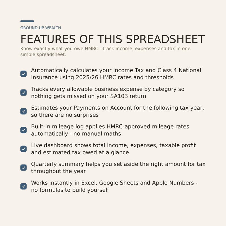 Self Assessment Tax Spreadsheet UK - Self Employed Tax Calculator, Expense | HMRC Self Assessment | Sole Trader | UK Freelancer Tax image 5
