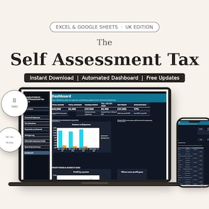 Self Assessment Tax Spreadsheet UK - Self Employed Tax Calculator, Expense | HMRC Self Assessment | Sole Trader | UK Freelancer Tax image 1