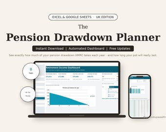 Pension Drawdown Planner | Sipp Income Planner | UK Pension Tax | Tax Free Lump | Sipp Drawdown | Excel & Google Sheets | Instant Download