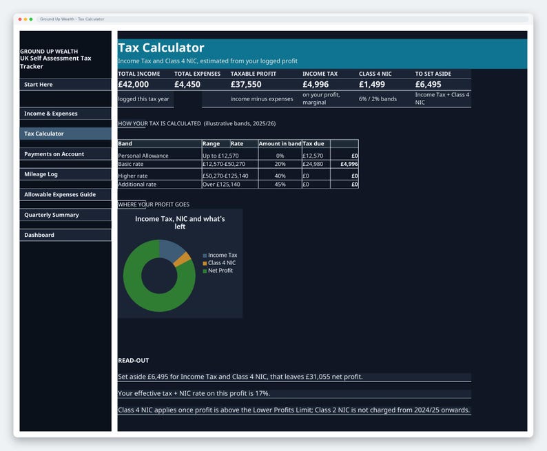 Self Assessment Tax Spreadsheet UK - Self Employed Tax Calculator, Expense | HMRC Self Assessment | Sole Trader | UK Freelancer Tax image 8