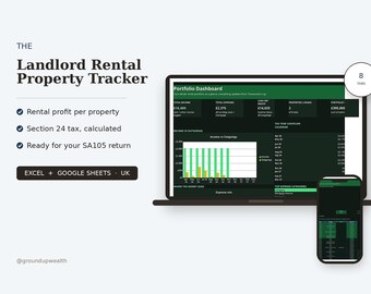 UK Landlord Rental Property Tracker | Buy To Let | Property Income | Sa105 Tax Calculator | Section 24 Mortgage | Excel & Google Sheets