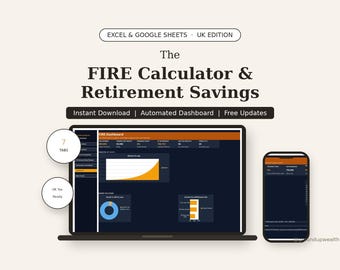 Calculadora FIRE y hoja de cálculo para el seguimiento de ahorros para la jubilación / Proyección de patrimonio neto / Incendio costero / Tasa de retiro seguro / Jubilación anticipada