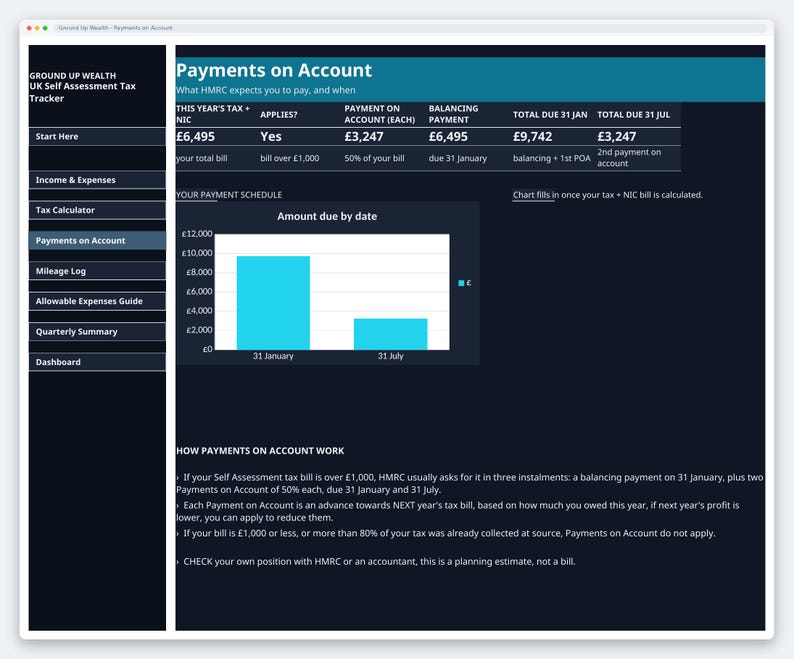 Self Assessment Tax Spreadsheet UK - Self Employed Tax Calculator, Expense | HMRC Self Assessment | Sole Trader | UK Freelancer Tax image 9
