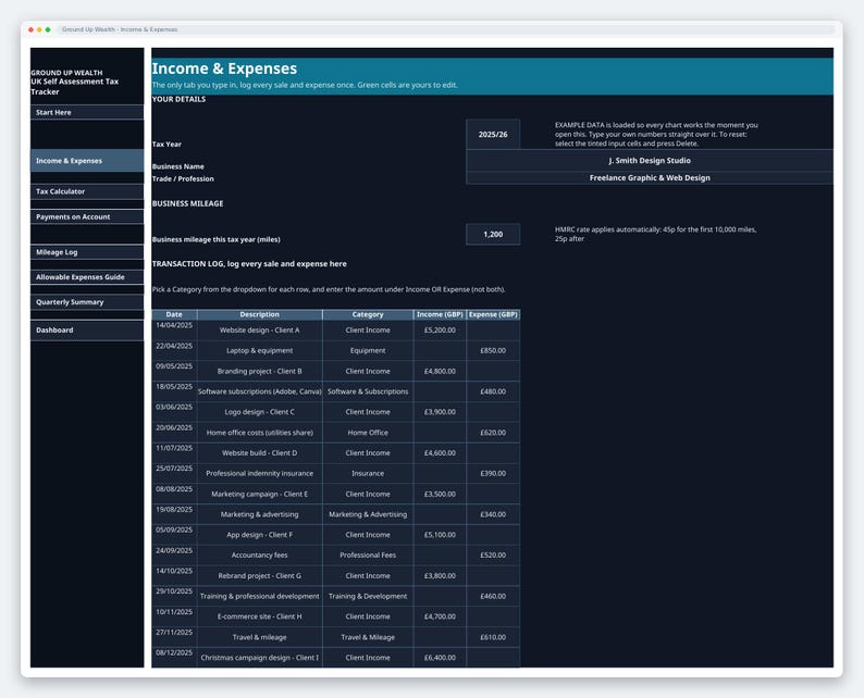 Self Assessment Tax Spreadsheet UK - Self Employed Tax Calculator, Expense | HMRC Self Assessment | Sole Trader | UK Freelancer Tax image 7