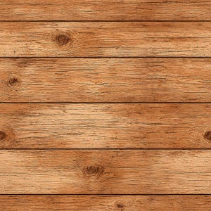 May include: A seamless pattern of horizontal wooden planks featuring a warm, medium-brown tone. The surface displays a natural wood grain texture with visible knots, fine cracks, and linear striations running across each individual board.