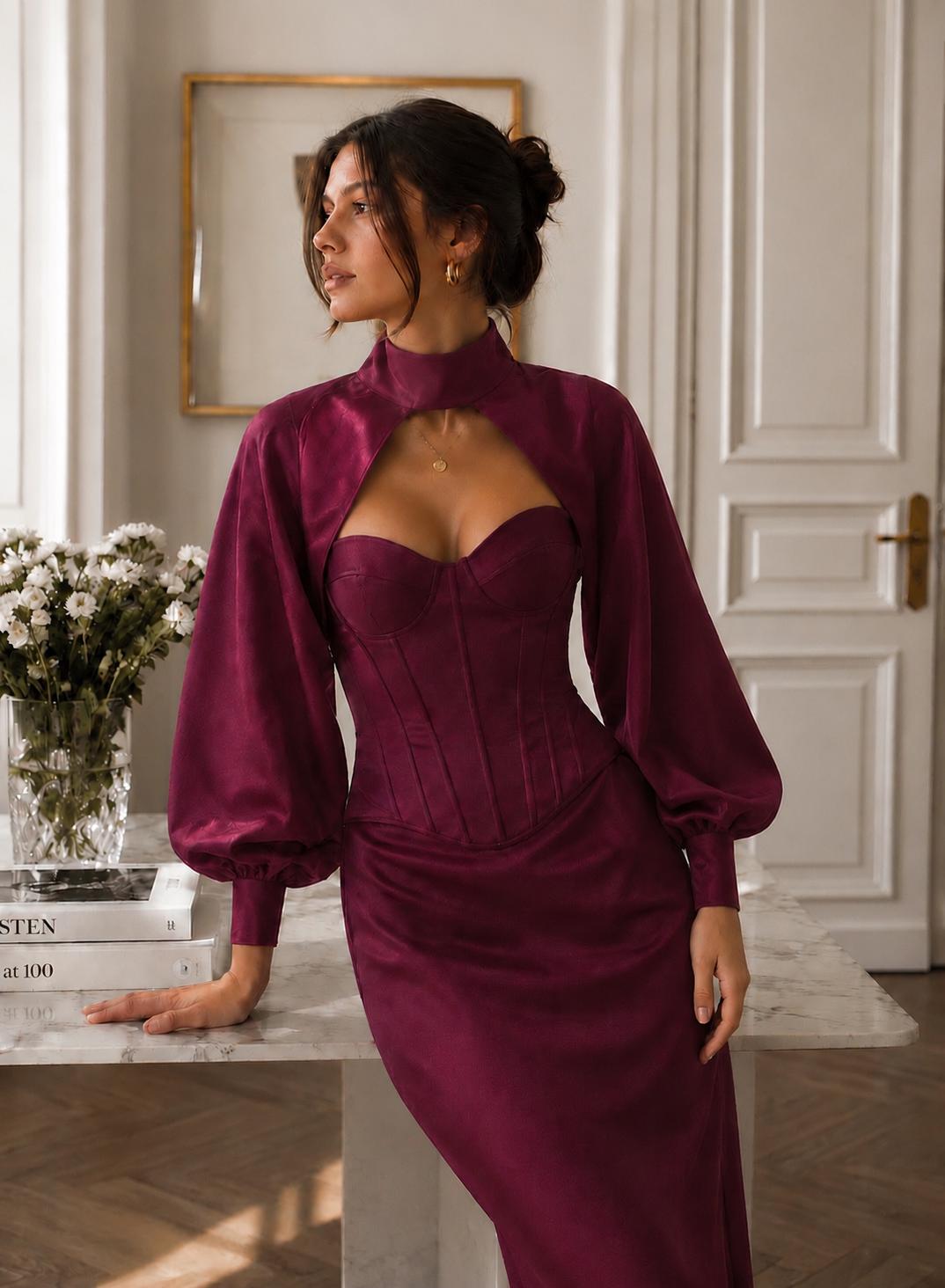 Burgundy Corset Dress Set