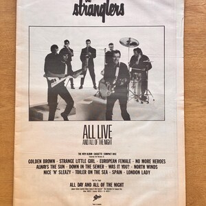 The Stranglers Vintage Poster 1988 All Live Album Reklam Melody Maker Page - Always The Sun Golden Brown - Goth Post Punk Art (Inte ett nytryck)