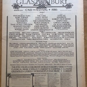 Glastonbury Poster 1986 Lineup Ad Melody Maker ad - Cure & Psychedelic Furs Headline CND Festival - Vintage Music Wall Art (Not a reprint)