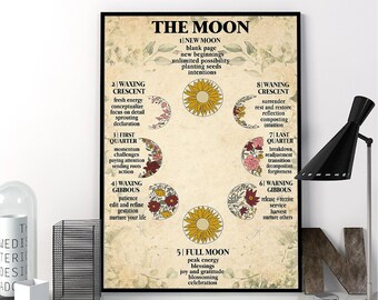 Witchery Vertical Poster Gift Art Print Moon Phases /& manifesting Witch poster