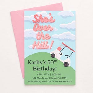 Over the Hill! | Golf Themed 50th Birthday Invitation | Instant Digital Download and Editing with Canva