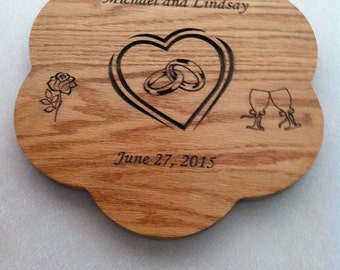Custom Wedding Gift - Wood Lazy Susan Flower Petal - Oak faced plywood with Engraving
