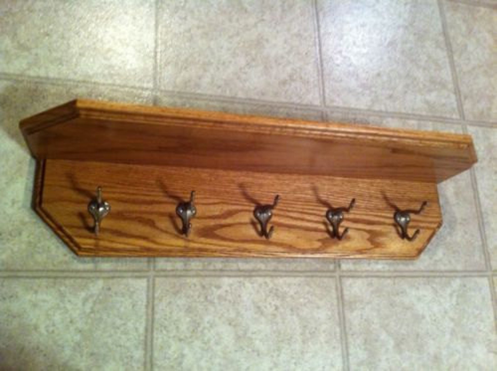 Coat Rack Solid Oak Wood With Shelf 5 Hooks Light Stain Color Etsy