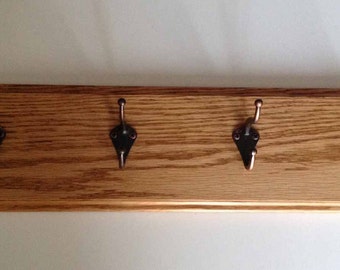 Coat Rack Solid Oak Wood - 4 hooks Light Stain Color